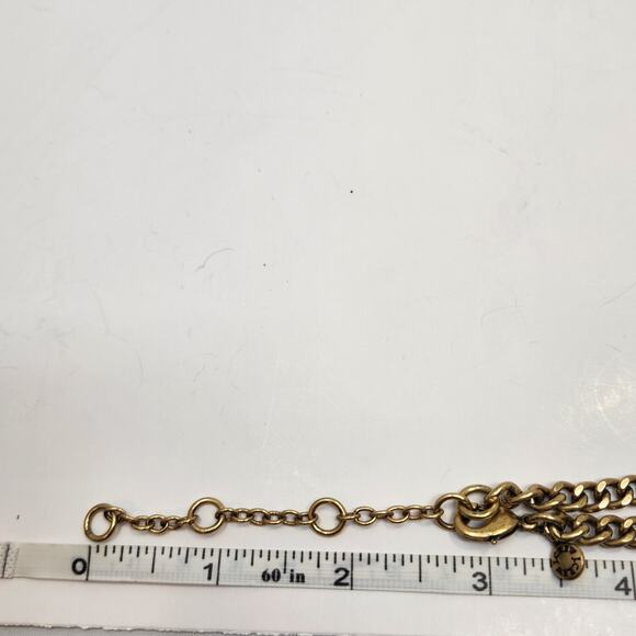 J Crew Blue Green Rhinestone Statement Necklace Gold Tone Chain Teardrop Oval - Picture 6 of 6